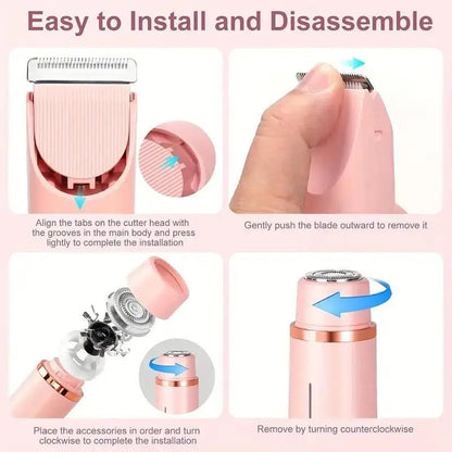 Electric Shaver for Women, Painless 2-In-1 Bikini Trimmer for Body and Face, Waterproof & Rechargeable Hair Removal Tool for Sensitive Skin, Water Proof