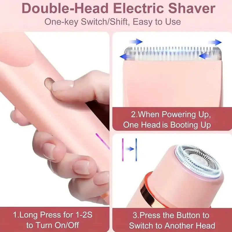 Electric Shaver for Women, Painless 2-In-1 Bikini Trimmer for Body and Face, Waterproof & Rechargeable Hair Removal Tool for Sensitive Skin, Water Proof